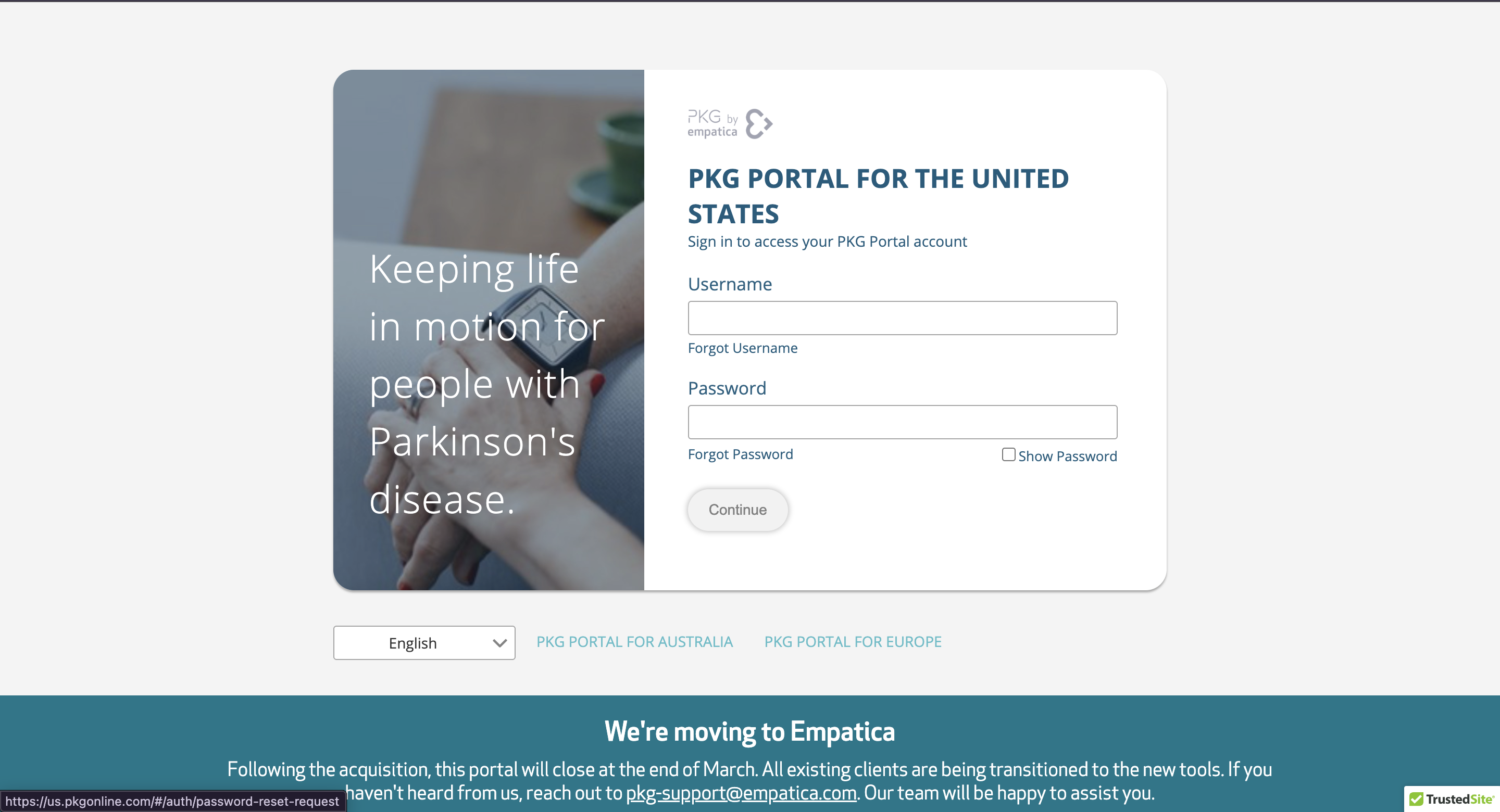 PKG Health Neurological Monitoring Portal